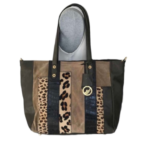 A. Bellucci Italian Designer Animal Print Calf Hair Genuine Leather Tote NWOT - Picture 1 of 16